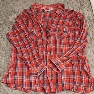 Old Navy Red and Blue Plaid Button Down Shirt 100% Cotton